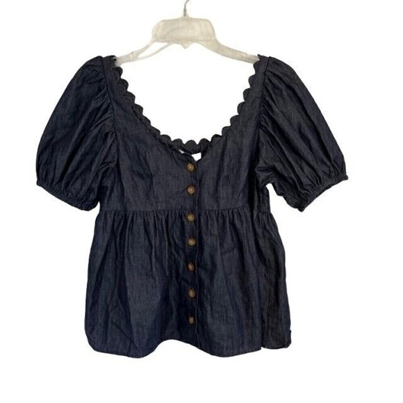 𝅺Kika Vargas Chambray Puff Sleeve Button-Down NWT XXS - Picture 2 of 5